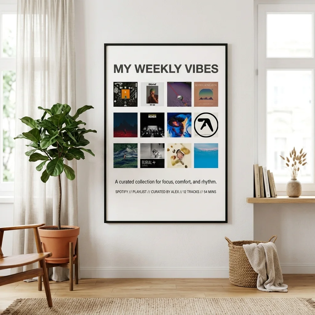 Playlist grid wall art poster mockup