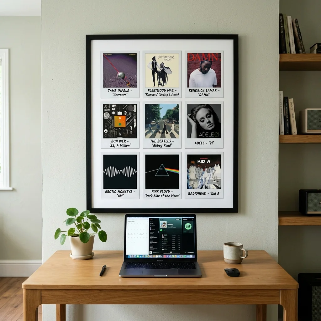 Polaroid album grid poster mockup