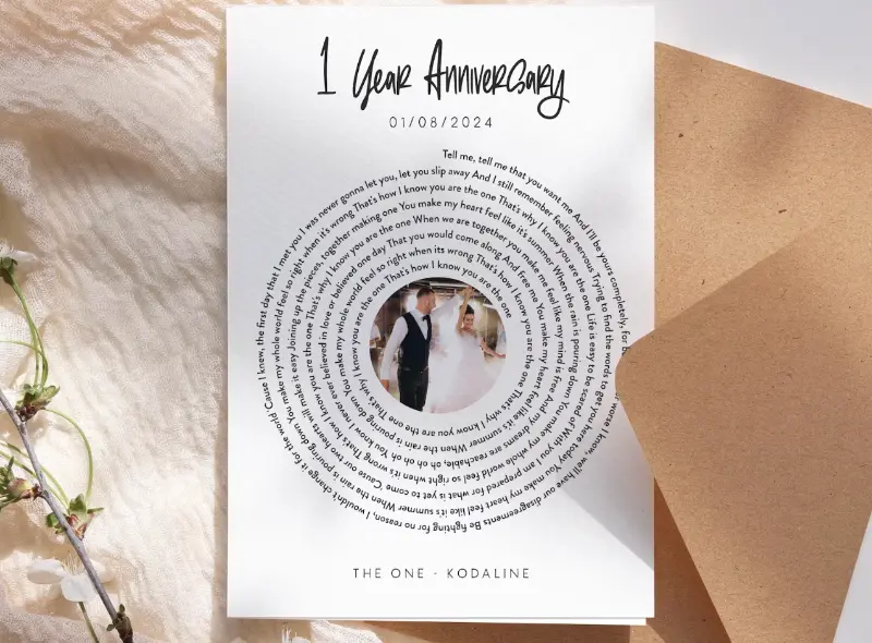 Romantic song lyrics card example