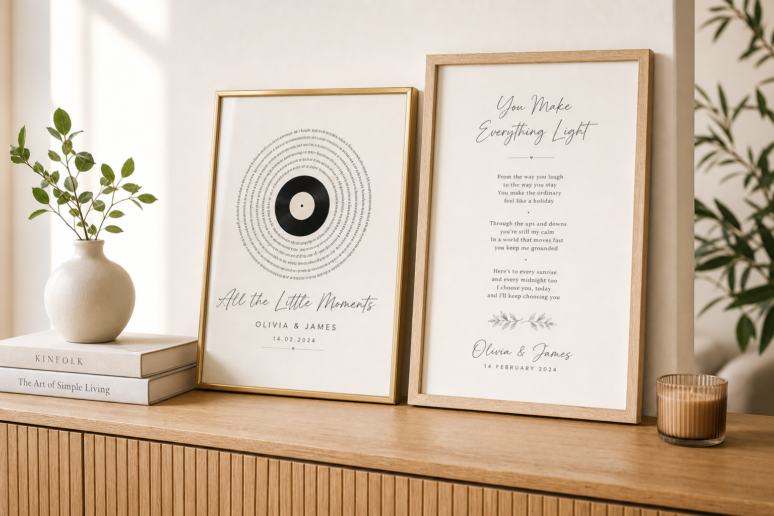 Personalized song lyrics displayed as printable wall art